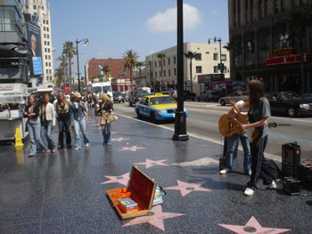 The stars are set in pink terrazzo and are surrounded by charcoal squares