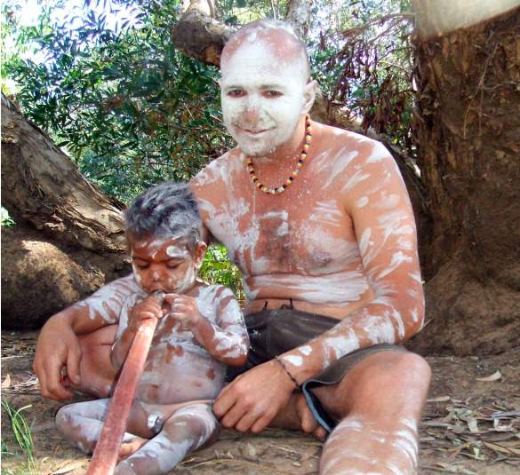 DSCF0774 Sam wearing traditional body paint with one of his cousins of the Jawoyn People