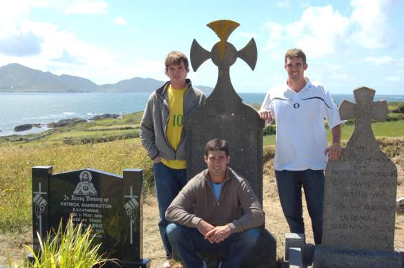 Harrington Boys in Ireland Joey with his two brothers at their great-great grandfather's tombstone in Ireland
