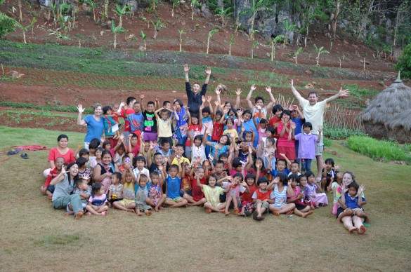 The group of excited campers The group of excited campers