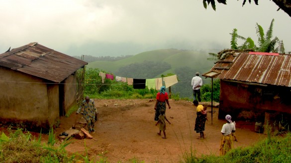 Village mud-brick homes overlook a beautiful view atop the plateau