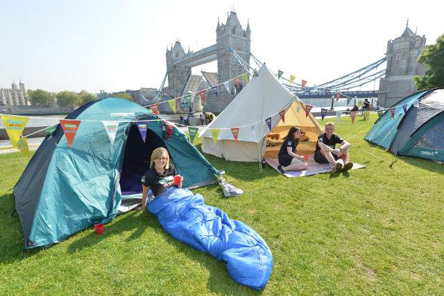 PHOTO 2 ALT A L-R Games makers Amy Stamp, Emma Barker and Robert Lee launch the Camping at the Games Pop-up Campsite