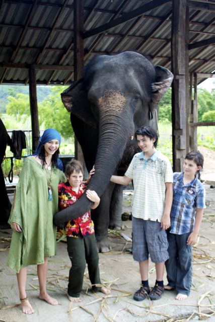 kids with elephants